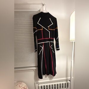 Chic Long Sleeve Dress with Multicolor Accents